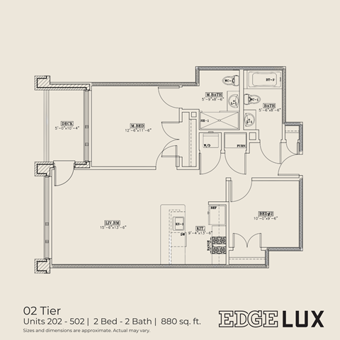 Floor plan for 2 beds, 2 baths, 880 sqft